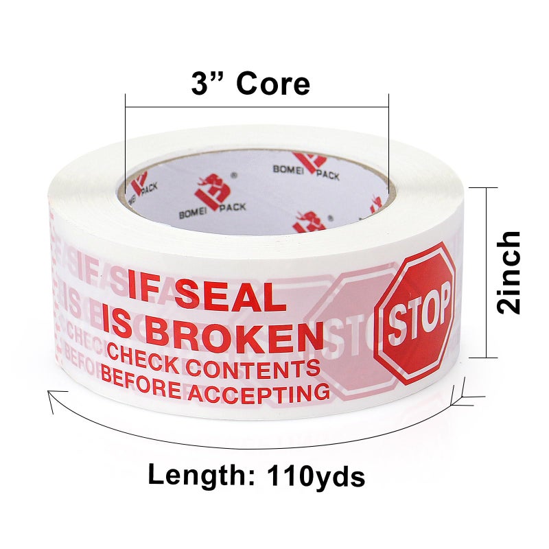 BOMEI PACK Stop Sign Sealing Tape,Pre-Printed IF Seal is Broken Check Contents Before Accepting Packing Tape with Dispenser 2 Inch x 110 Yards Heavy Duty Shipping Tape for Moving,Sealing - Image 3