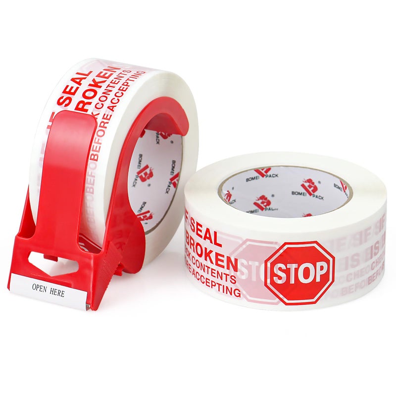 BOMEI PACK Stop Sign Sealing Tape,Pre-Printed IF Seal is Broken Check Contents Before Accepting Packing Tape with Dispenser 2 Inch x 110 Yards Heavy Duty Shipping Tape for Moving,Sealing - Image 1