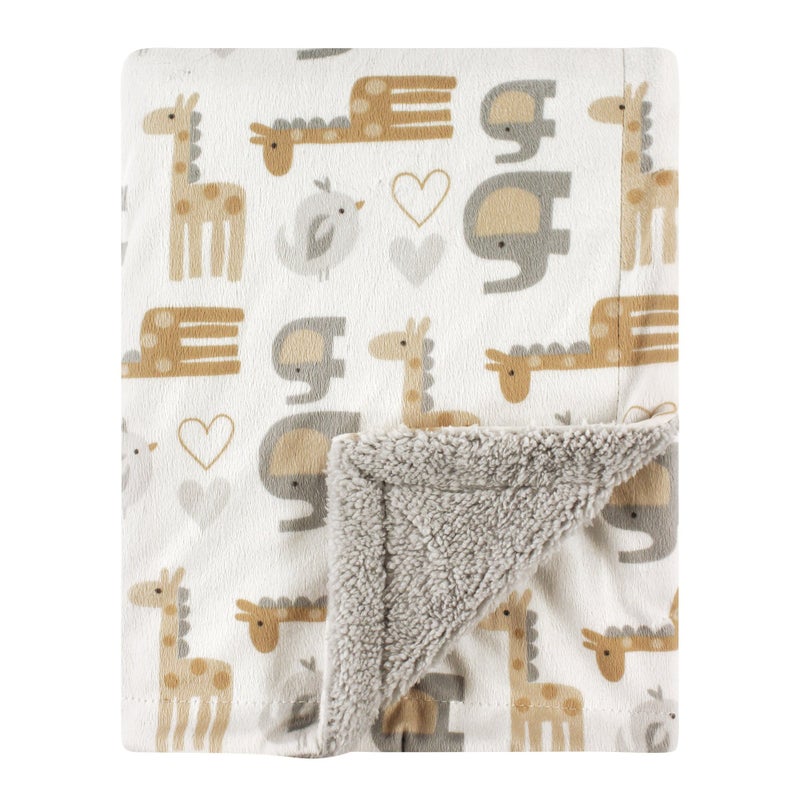 Luvable Friends Unisex Baby Plush Blanket with Sherpa Back Neutral Safari One Size