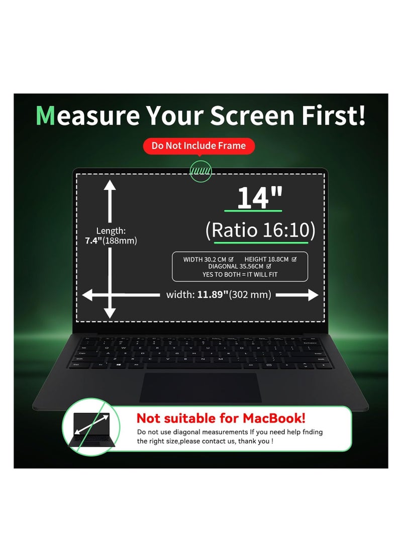 Laptop Privacy Screen 14 Inch, Laptop Screen Privacy Shield 16:10 Aspect Ratio Anti-Glare Blue Light Computer Monitor Protector,Removable 14in Filter for Lenovo HP Dell Acer Asus Thinkpad Envy Xps - Image 2