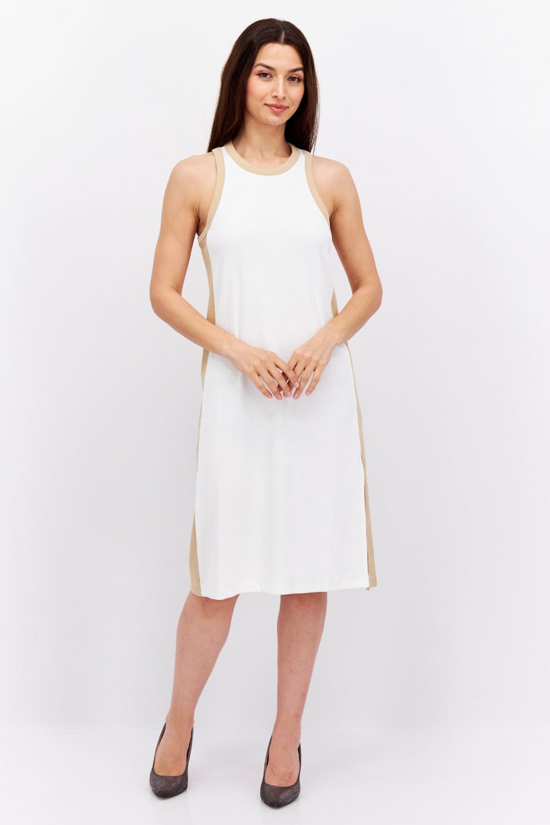 ESPRIT Women Crew Neck Sleeveless Knitted Midi Dress, White - Image 1
