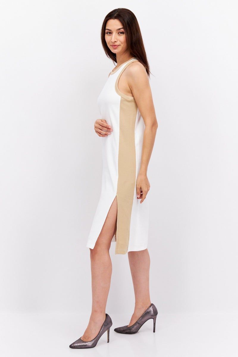 ESPRIT Women Crew Neck Sleeveless Knitted Midi Dress, White - Image 2