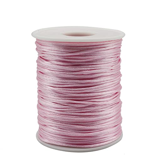 Dortrue Pink Nylon Cord Satin String 1mm x 109 Yards Rattail Satin Silk Trim Cord for Bracelets Necklaces Jewelry Making Chinese KnottingMacram Arts and Crafts
