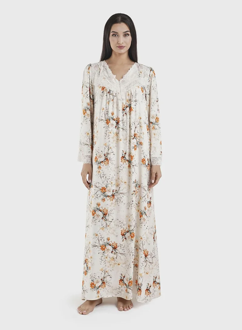 كشخة Viscose Floral Print Nightwear Dress (CNH441)