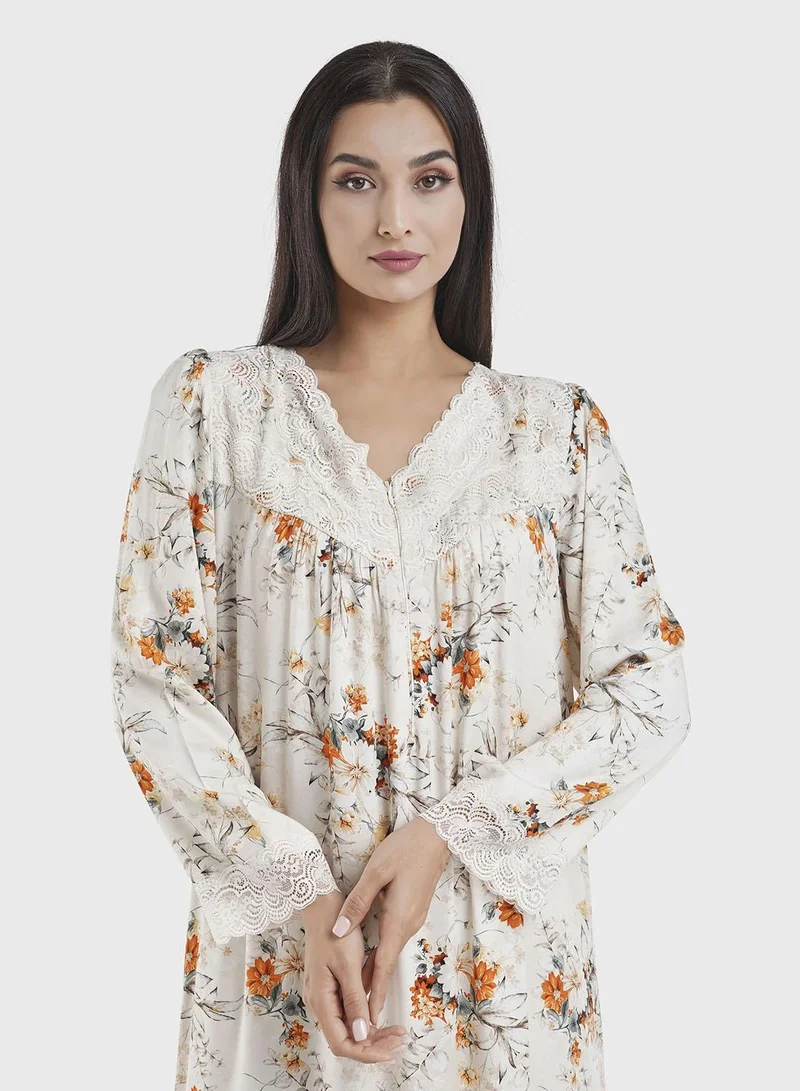 كشخة Viscose Floral Print Nightwear Dress (CNH441)