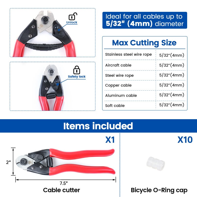 Muzata Cable Cutter Heavy Duty Stainless Steel Wire Rope Seal Cutter Aircraft Up to 5/32" for Deck Railing Metal Fence Bicycle Housing Brake M015, CT1 - Image 2