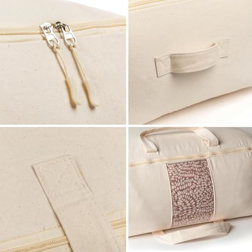 GROFFY Extra Large Storage Box Soft Canvas Storage Bags with Zipper 4-Carrying Handles and Window 25x19x9 inch Bag for Blankets Pillows,Woman Dresses,Sarees,Lehengas for Wardrobe Organizer (PACK OF 1) - Image 4