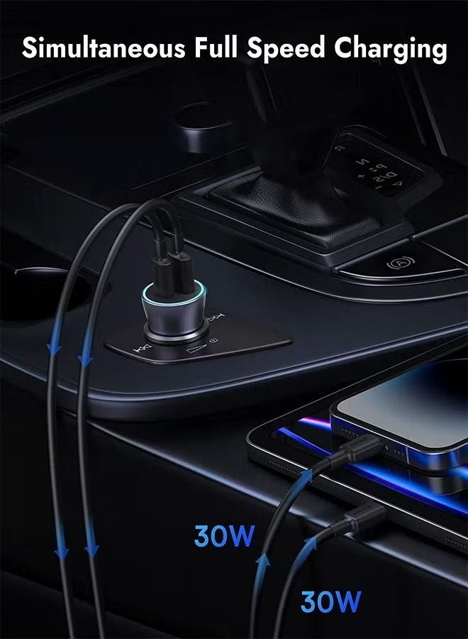 HEPU Aluminum Alloy Car Charger with 1 Meter USB C Cable Two USB Ports USB C and USB A Fast Charging Feature - Image 2