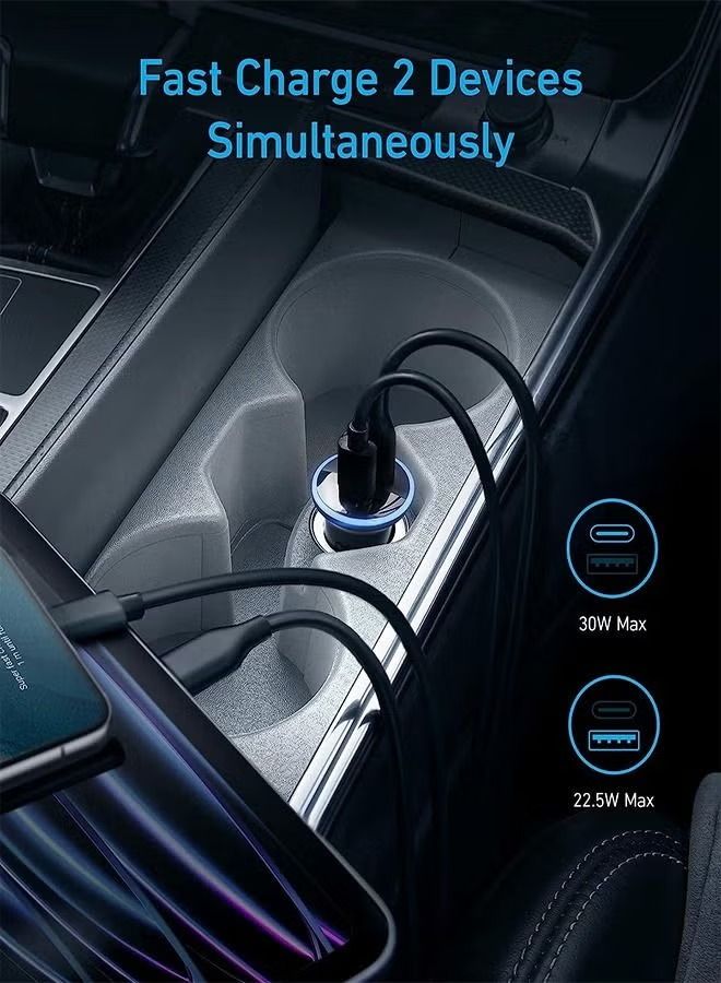 HEPU Aluminum Alloy Car Charger with 1 Meter USB C Cable Two USB Ports USB C and USB A Fast Charging Feature - Image 3