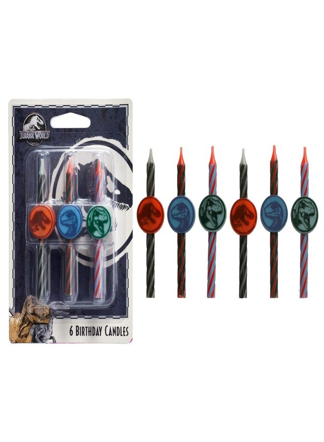 DecoPac Jurassic World Birthday Cake Candles | 6 Birthday Candles for Cake Decorations, Multicolored Striped Dinosaur Candles, Cake Toppers for Jurassic World Party - Image 1