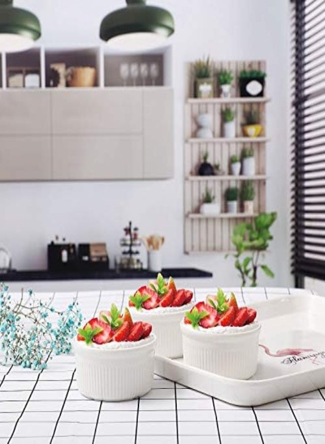 AKDC Comsaf 6 Oz Porcelain Ramekin Bowls For Baking, Souffle Dish For Creme Brulee, Custards, Pudding, Dessert, Ice Cream, Dipping Sauce, Set Of 6, White - Image 1