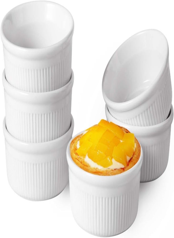 AKDC Comsaf 6 Oz Porcelain Ramekin Bowls For Baking, Souffle Dish For Creme Brulee, Custards, Pudding, Dessert, Ice Cream, Dipping Sauce, Set Of 6, White - Image 4