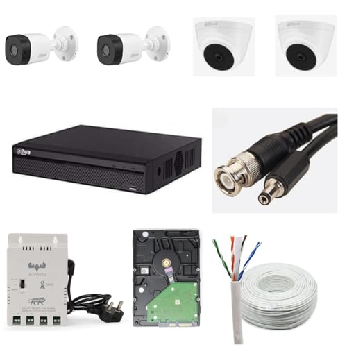 Dahua 2MP HD CCTV Camera Full Set, 2 Bullet, 2 Dome, 4 Channel DVR, 4 Channel JK Vision Power Supply, 1TB Hard Disk, 90 Meter Cable, BNC/DC Connector - Image 1