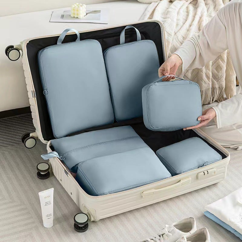 Travel Compression Packing Cubes 6-Piece Set Blue [clothing bag 1]]
