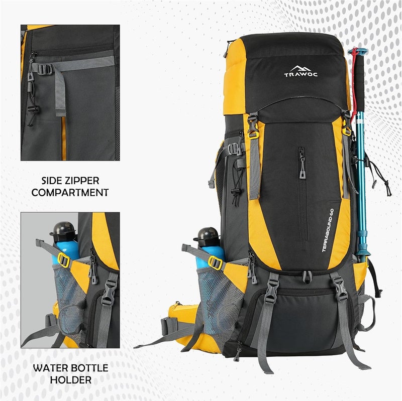 Trawoc TERRABOUND 60 Liter Camping Backpack Trekking Hiking Ruckssack Travel Bag Front & Top Loading Laptop/Rain Cover/Shoe Compartment, HK014 - Image 5