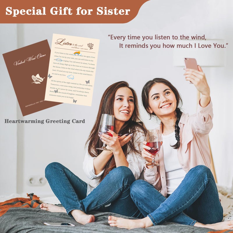 VENBEEL Sister Gifts, Sister Birthday Gift, 32" Sister Butterfly Wind Chimes, Sisters Gifts from Sister for Christmas Mothers Day - Image 3