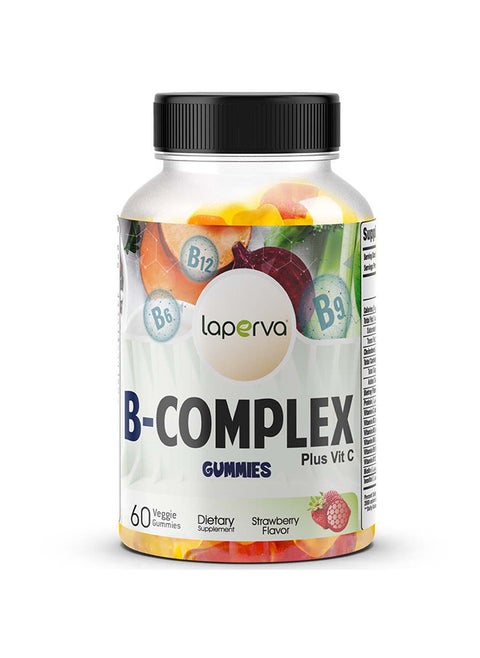 Laperva Vitamin B Complex Plus Vitamin C  Gummies, Strawberry, 60 Veggie Gummies - Boost Energy Levels and Enhance Brain Function