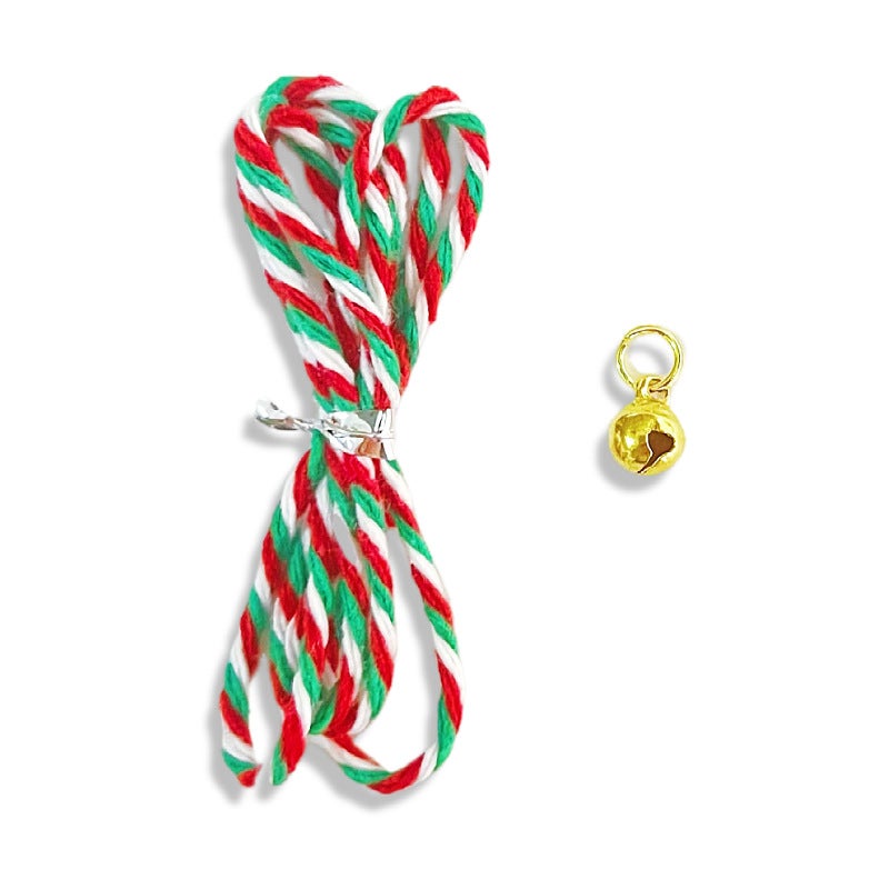 Plush Dog Toy Twisted Stick Bell Rope Red, green and white rope 50cm + gold hanging ring bell 