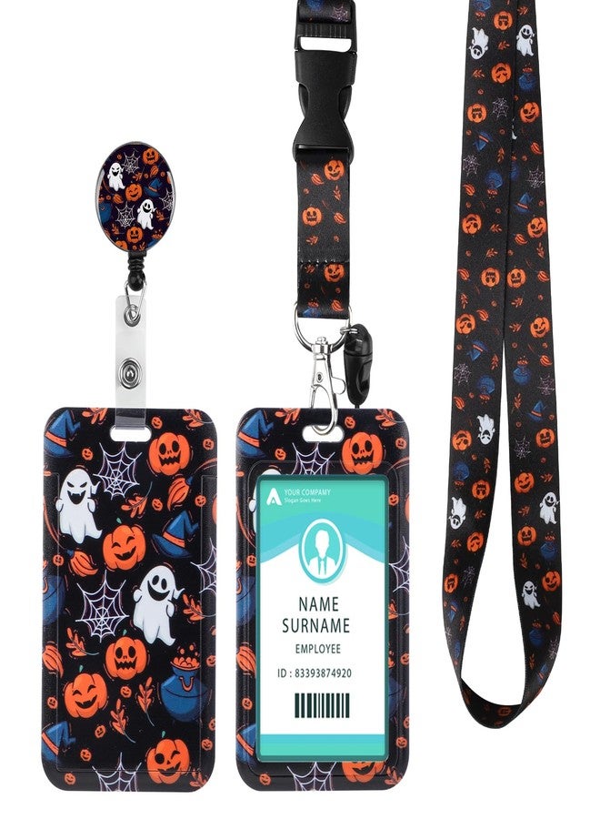 Hinsly ID Badge Holder with Lanyard Halloween Decoration Gifts, Retractable Badge Holders Reels with Lanyards Adjustable, for Women Kids Teacher Nurses Doctor Student - Image 1