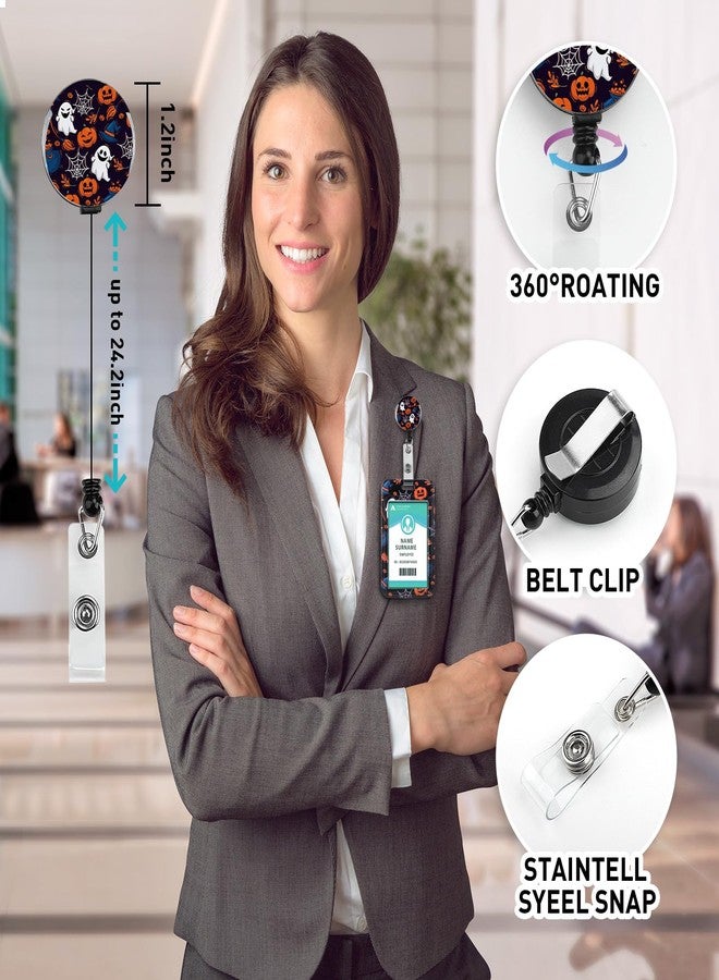 Hinsly ID Badge Holder with Lanyard Halloween Decoration Gifts, Retractable Badge Holders Reels with Lanyards Adjustable, for Women Kids Teacher Nurses Doctor Student - Image 4