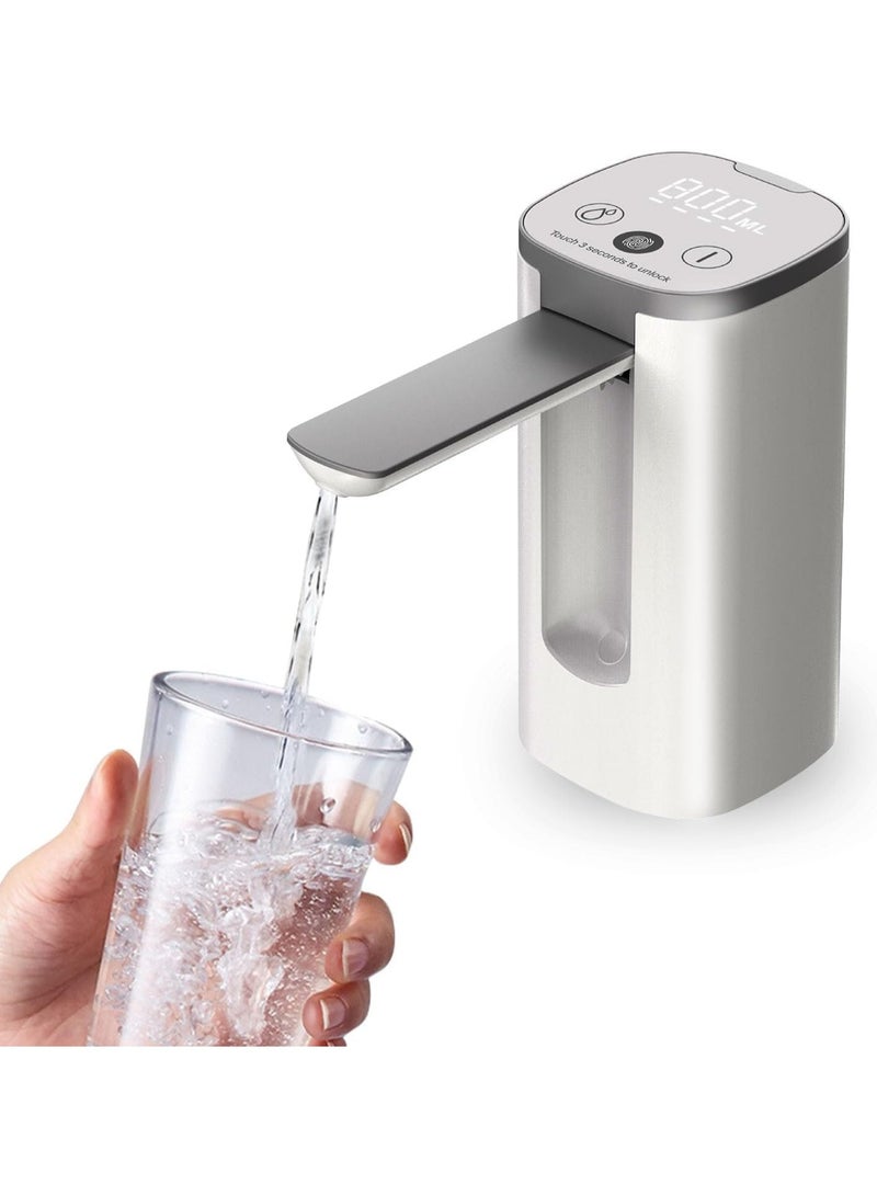 Electric Water Bottle Pump, 5-Gallon Water Bottle Dispenser with Display, Portable Electric Drinking Water Pump, Universal Automatic Water Pump, for Home Camping, 1200mah USB Charging White  - Image 1