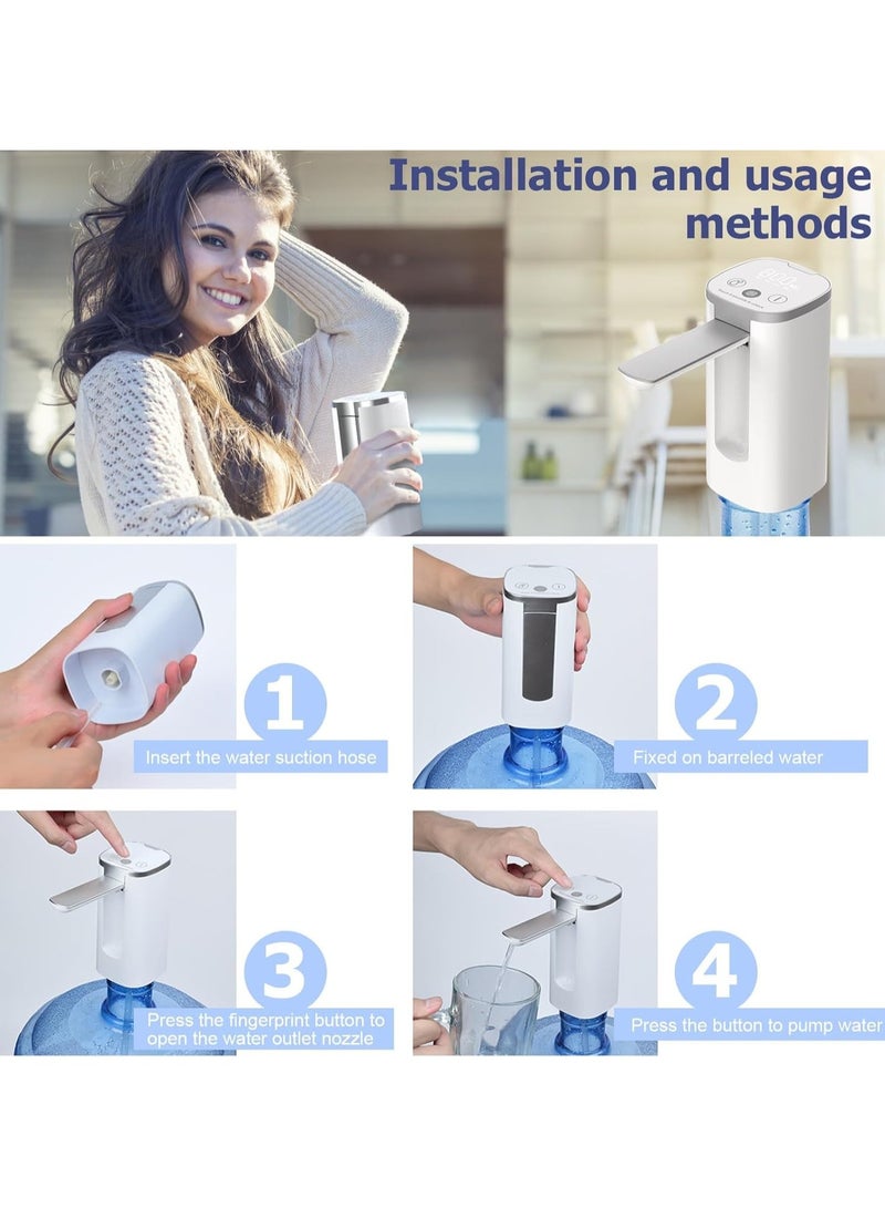 Electric Water Bottle Pump, 5-Gallon Water Bottle Dispenser with Display, Portable Electric Drinking Water Pump, Universal Automatic Water Pump, for Home Camping, 1200mah USB Charging White  - Image 3
