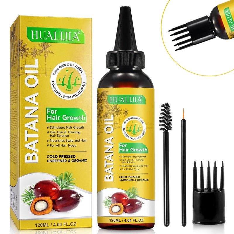 HUALIJIA Raw Batana Oil from Honduras for Hair Growth and Repair (4.04 Fl Oz), Organic, Prevents Loss, Revives Damaged Hair for All Types