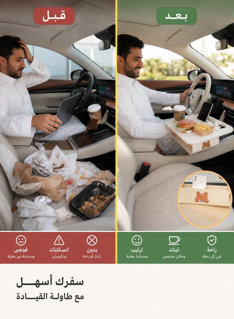 2-in-1 Car Steering Wheel Table & Seat Back Storage Box - Multifunctional Vehicle Tray Desk & Organizer Accessory with Cup Phone Card Holder, Durable HDPE Material for Eating & Dining - Image 3