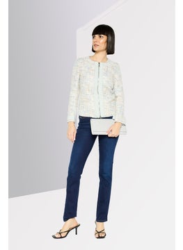 EMPORIO ARMANI Women Textured Full Zip Blazer, White  - Image 2