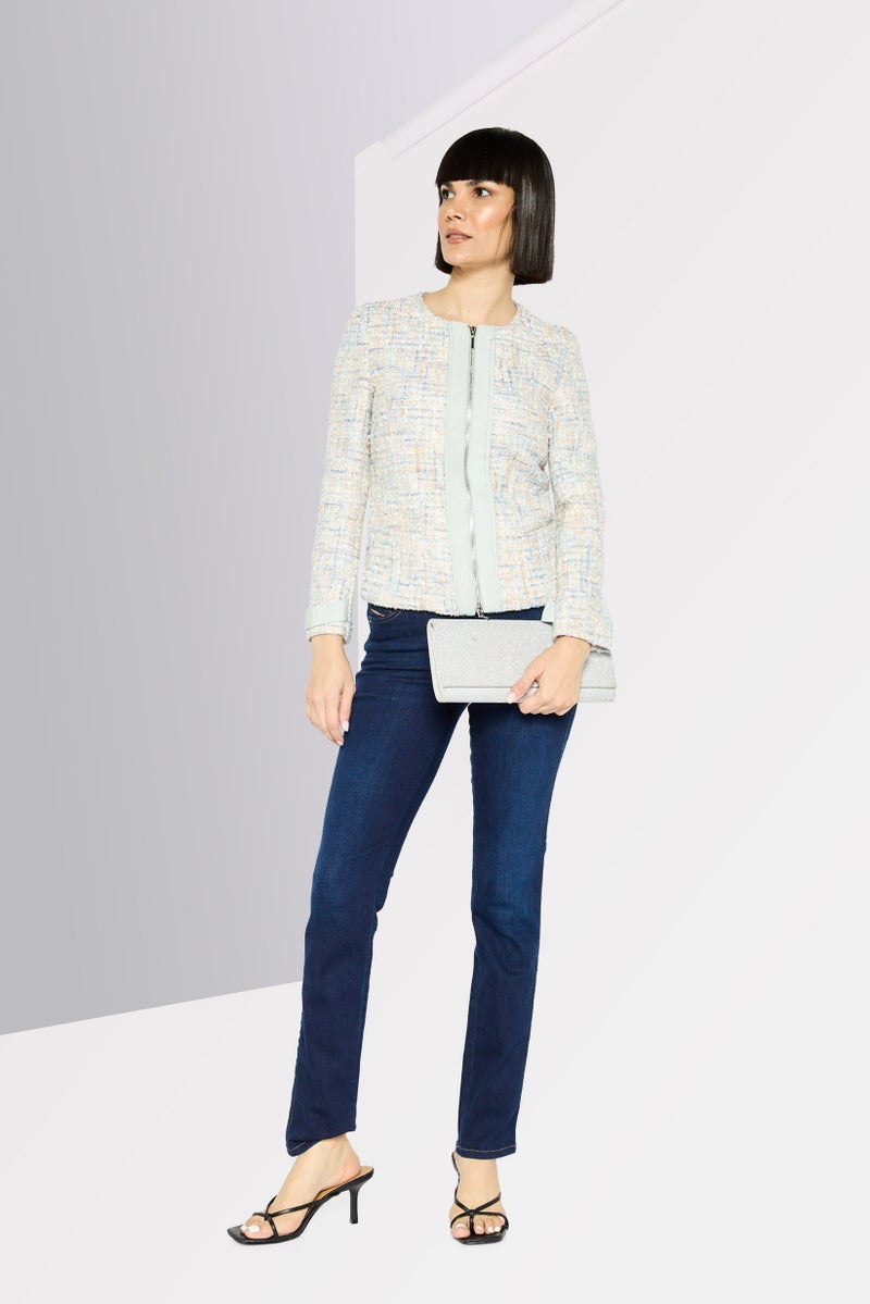 EMPORIO ARMANI Women Textured Full Zip Blazer, White  - Image 2