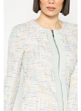 EMPORIO ARMANI Women Textured Full Zip Blazer, White  - Image 3