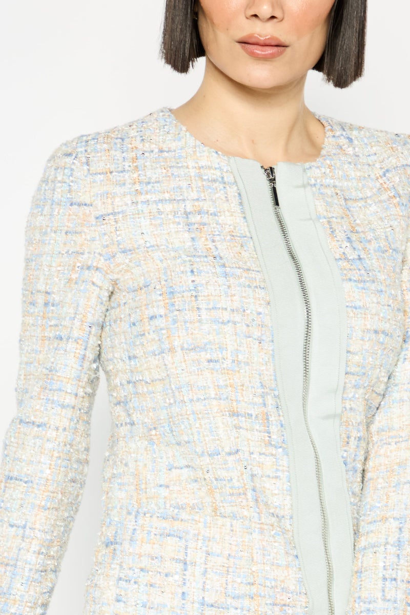 EMPORIO ARMANI Women Textured Full Zip Blazer, White  - Image 3