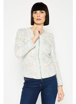 EMPORIO ARMANI Women Textured Full Zip Blazer, White  - Image 1