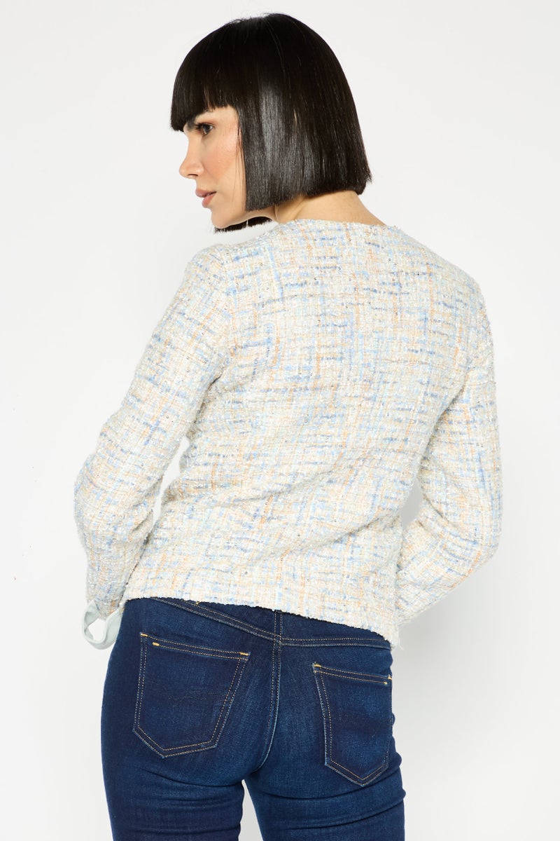 EMPORIO ARMANI Women Textured Full Zip Blazer, White  - Image 4