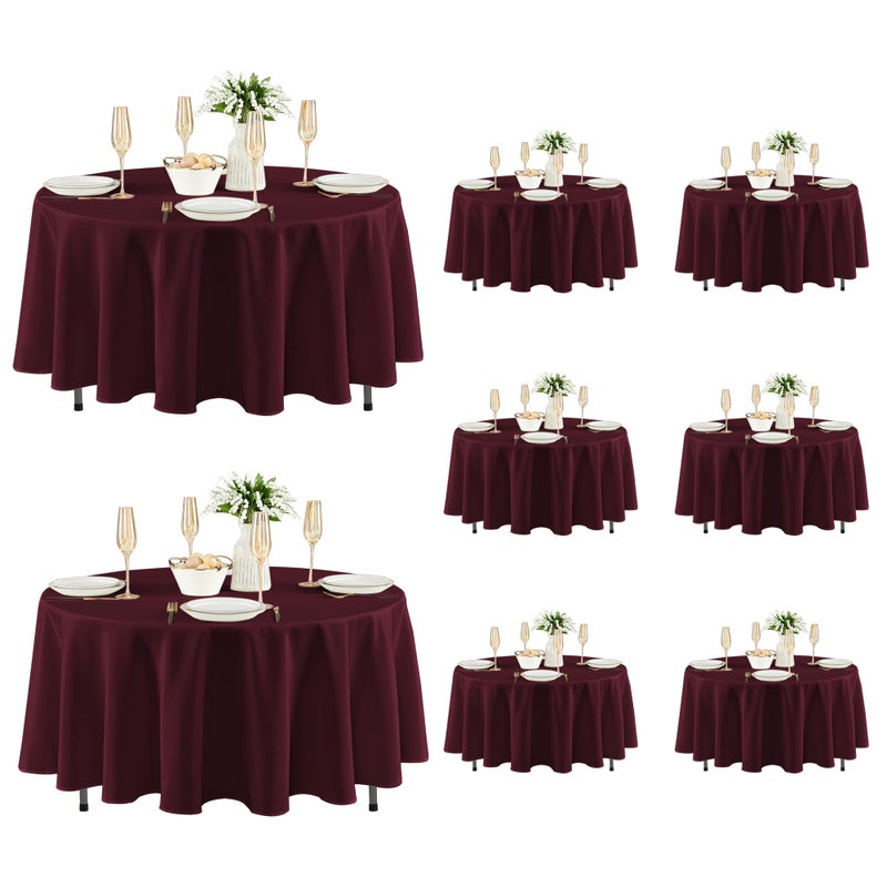 Fitable 8 Pack Round Tablecloths: Stain Resistant Wrinkle Free Circle Table Clothes, Washable Reusable Polyester Table Covers for Wedding Party Birthday Banquet Reception(Burgundy, 84 Inch) - Image 1
