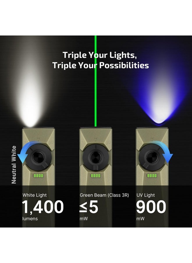 OLIGHT OLIGHT Arkfeld Ultra 1400 Lumens EDC Flat Flashlight, Rechargeable Compact Pocket Flash Light Combines White LED, UV and Green Beam, Triple Sources Perfect for Checking, Working (Olive-Green NW)  - Image 3