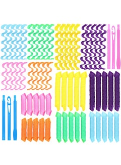 Giegxin 60 Pcs Heatless Wave Curlers No Heat Hair Curlers Rollers Spiral Curls Styling Kit 2 Styles Curlers 22 18 12 No Heat Wave Curlers DIY Wave Rollers for Women Short Long Hair with 2 Styling Hooks 