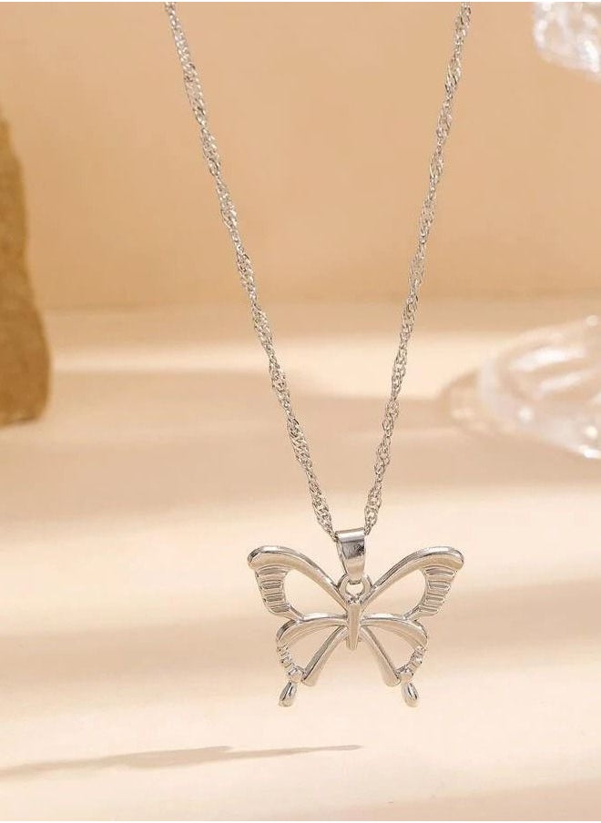 Generic - Unique women necklace with butterfly design distinctive women necklace silver color - Image 1