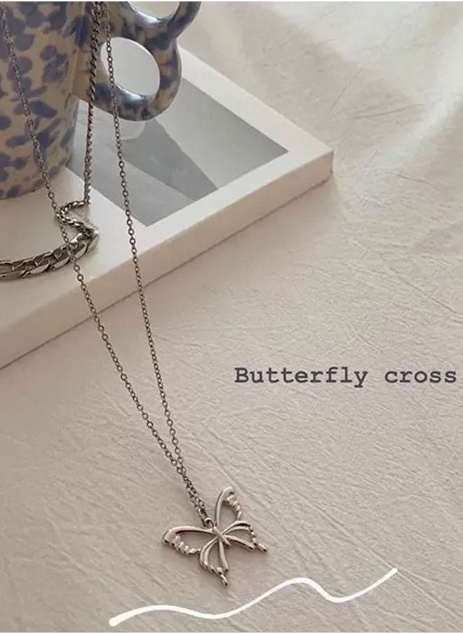 Generic - Unique women necklace with butterfly design distinctive women necklace silver color - Image 1
