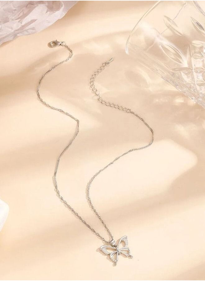 Generic - Unique women necklace with butterfly design distinctive women necklace silver color - Image 1