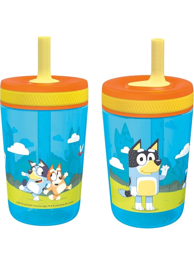Zak Designs 15oz Bluey Kelso Tumbler Set, Leak-Proof Screw-On Lid with Straw Made of Durable Plastic and Silicone, Perfect Bundle for Kids, 2 Count (Pack of 1) - Image 1