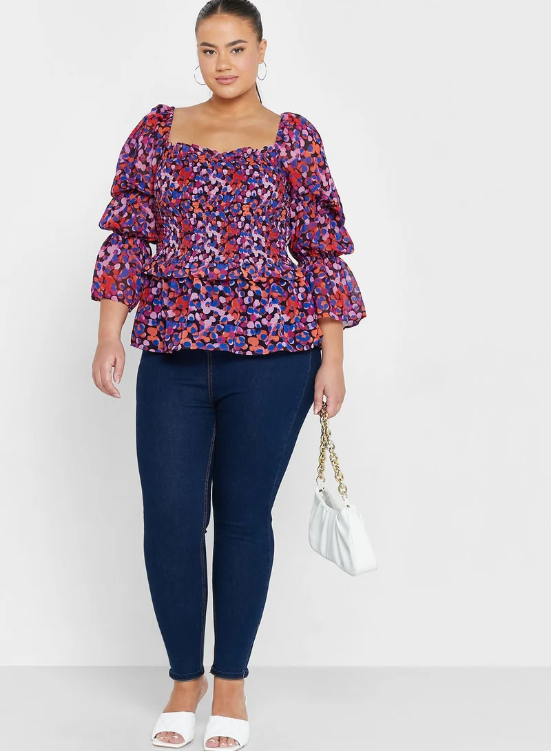 Ginger Plus Smocked Puff Sleeve Top