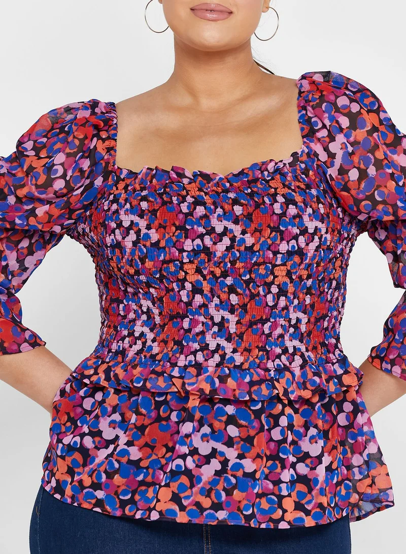 Ginger Plus Smocked Puff Sleeve Top
