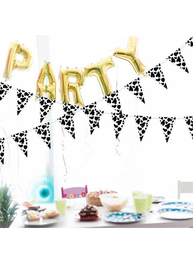 FFNIU 52.5 Ft Cow Print Pennant Banner, Reusable Farm Theme Party Decor, Black and White, 25 Pennants, 7.9 x 11.8 Inch Triangular Flags - Image 5