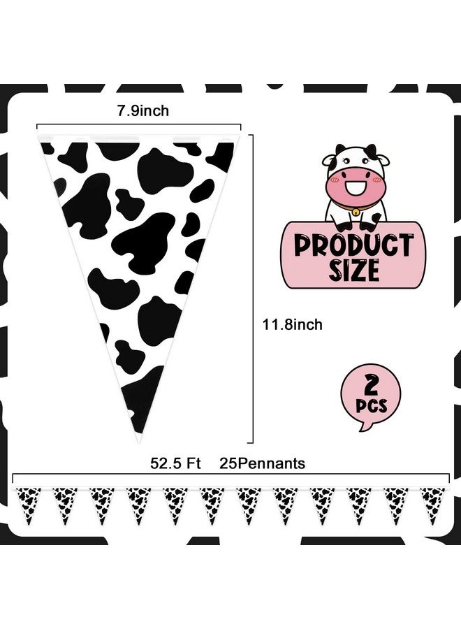 FFNIU 52.5 Ft Cow Print Pennant Banner, Reusable Farm Theme Party Decor, Black and White, 25 Pennants, 7.9 x 11.8 Inch Triangular Flags - Image 4