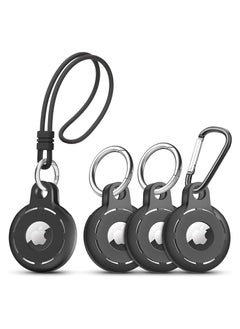 Generic AirTag Holder Soft Silicone Case 4 Pack with Keychain Accessories for Easy Attachment to Wallets Keys and Pet Collars Black  - Image 1