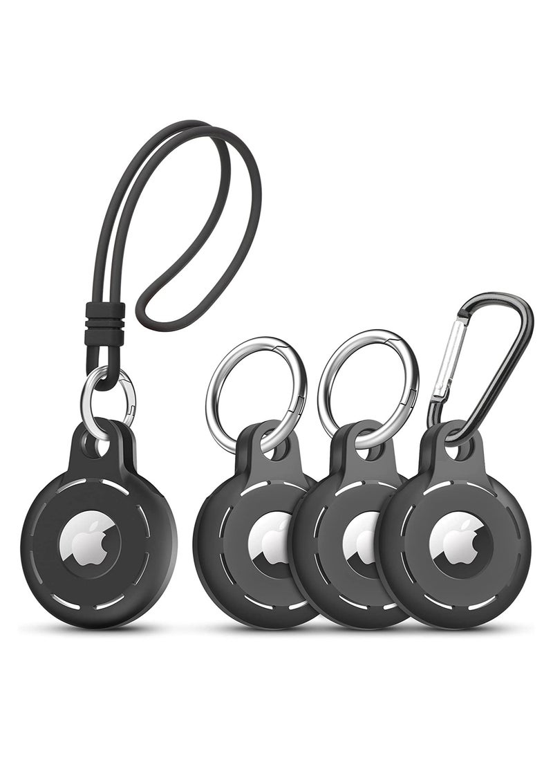 Generic AirTag Holder Soft Silicone Case 4 Pack with Keychain Accessories for Easy Attachment to Wallets Keys and Pet Collars Black  - Image 1