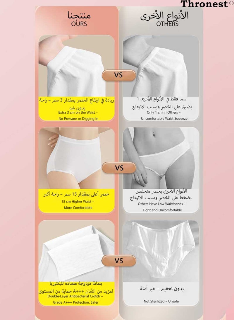 عرش ٥ قطع سراويل داخلية نسائية قطنية للاستعمال لمرة واحدة – مريحة وآمنة للسفر، النفاس، العمرة، والحج – تصميم عالي الخصر وتغليف صحي لكل قطعة - Image 4