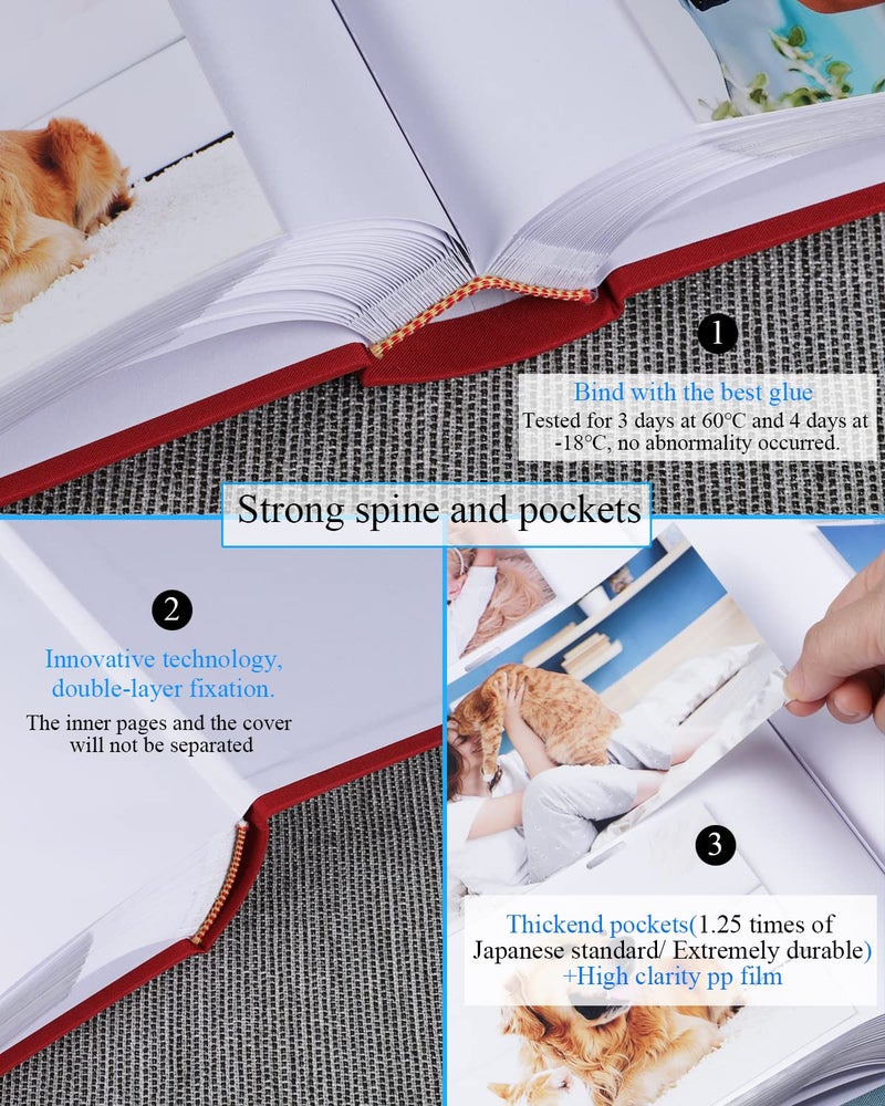 1DOT2 Photo Album 4x6 Hold 402 Photos with Memo Slip-in Pockets Photo Book  Linen Cover Picture Photo Albums with Writing Space for Wedding Family Baby Vacation Mother's Day Red - Image 2