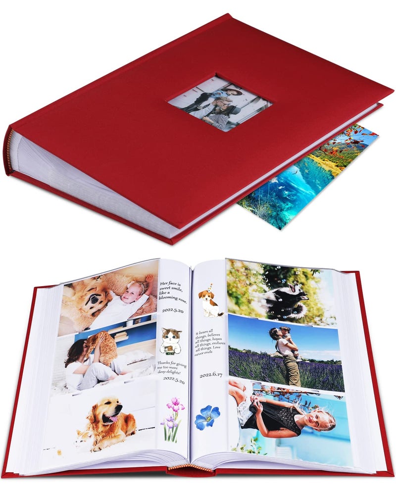 1DOT2 Photo Album 4x6 Hold 402 Photos with Memo Slip-in Pockets Photo Book  Linen Cover Picture Photo Albums with Writing Space for Wedding Family Baby Vacation Mother's Day Red - Image 1
